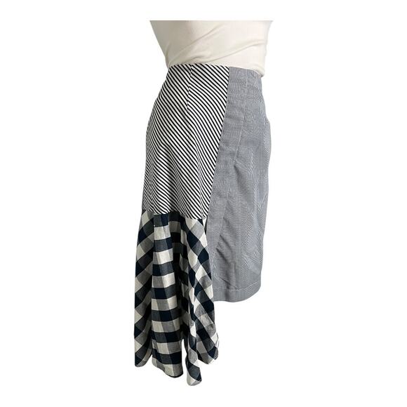 Beulah Style Women Skirt M Blue White Patchwork Cotton Gingham Asymmetrical Hem - Picture 2 of 8
